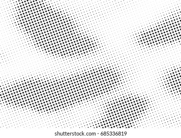 Abstract halftone dotted background. Monochrome futuristic grunge pattern, stars.  Vector modern optical pop art texture for posters, site, postcard, cover, labels, vintage sticker, mock-up layout.