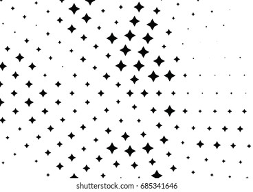Abstract halftone dotted background. Monochrome futuristic grunge pattern, stars.  Vector modern optical pop art texture for posters, site, postcard, cover, labels, vintage sticker, mock-up layout.