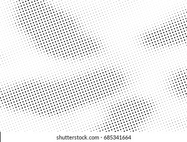 Abstract halftone dotted background. Monochrome futuristic grunge pattern, stars.  Vector modern optical pop art texture for posters, site, postcard, cover, labels, vintage sticker, mock-up layout.