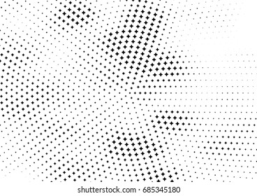 Abstract halftone dotted background. Monochrome futuristic grunge pattern, stars.  Vector modern optical pop art texture for posters, site, postcard, cover, labels, vintage sticker, mock-up layout.