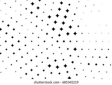 Abstract halftone dotted background. Monochrome futuristic grunge pattern, stars.  Vector modern optical pop art texture for posters, site, postcard, cover, labels, vintage sticker, mock-up layout.