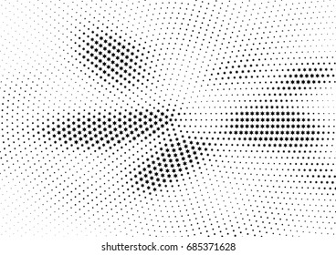 Abstract halftone dotted background. Monochrome futuristic grunge pattern, stars.  Vector modern optical pop art texture for posters, site, postcard, cover, labels, vintage sticker, mock-up layout.