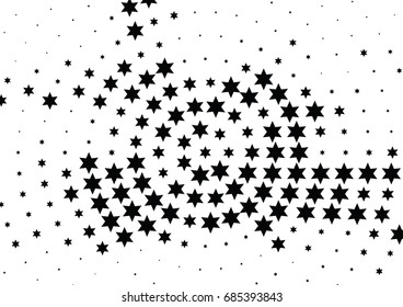 Abstract halftone dotted background. Monochrome futuristic grunge pattern, stars.  Vector modern optical pop art texture for posters, site, postcard, cover, labels, vintage sticker, mock-up layout.