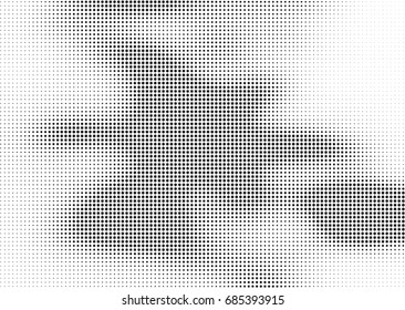 Abstract halftone dotted background. Monochrome futuristic grunge pattern, stars.  Vector modern optical pop art texture for posters, site, postcard, cover, labels, vintage sticker, mock-up layout.