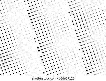 Abstract halftone dotted background. Monochrome futuristic grunge pattern, stars.  Vector modern optical pop art texture for posters, site, postcard, cover, labels, vintage sticker, mock-up layout.