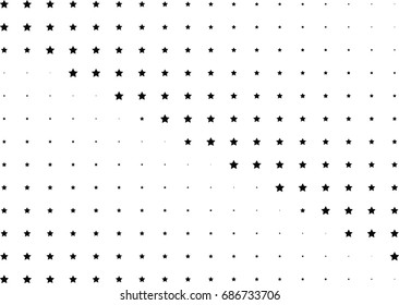 Abstract halftone dotted background. Monochrome futuristic grunge pattern, stars.  Vector modern optical pop art texture for posters, site, postcard, cover, labels, vintage sticker, mock-up layout.