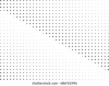 Abstract halftone dotted background. Monochrome futuristic grunge pattern, stars.  Vector modern optical pop art texture for posters, site, postcard, cover, labels, vintage sticker, mock-up layout.
