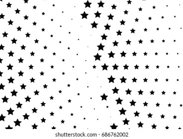 Abstract halftone dotted background. Monochrome futuristic grunge pattern, stars.  Vector modern optical pop art texture for posters, site, postcard, cover, labels, vintage sticker, mock-up layout.
