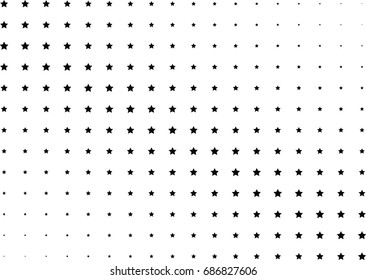 Abstract halftone dotted background. Monochrome futuristic grunge pattern, stars.  Vector modern optical pop art texture for posters, site, postcard, cover, labels, vintage sticker, mock-up layout.