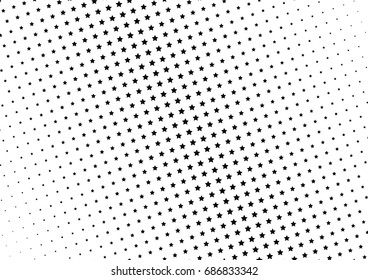 Abstract halftone dotted background. Monochrome futuristic grunge pattern, stars.  Vector modern optical pop art texture for posters, site, postcard, cover, labels, vintage sticker, mock-up layout.