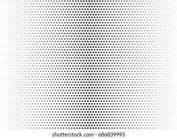 Abstract halftone dotted background. Monochrome futuristic grunge pattern, stars.  Vector modern optical pop art texture for posters, site, postcard, cover, labels, vintage sticker, mock-up layout.