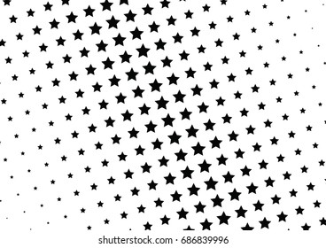 Abstract halftone dotted background. Monochrome futuristic grunge pattern, stars.  Vector modern optical pop art texture for posters, site, postcard, cover, labels, vintage sticker, mock-up layout.