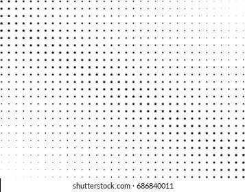 Abstract halftone dotted background. Monochrome futuristic grunge pattern, stars.  Vector modern optical pop art texture for posters, site, postcard, cover, labels, vintage sticker, mock-up layout.