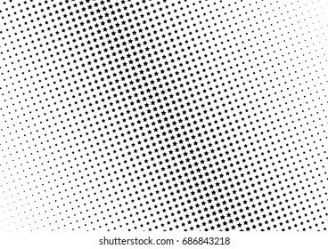 Abstract halftone dotted background. Monochrome futuristic grunge pattern, stars.  Vector modern optical pop art texture for posters, site, postcard, cover, labels, vintage sticker, mock-up layout.