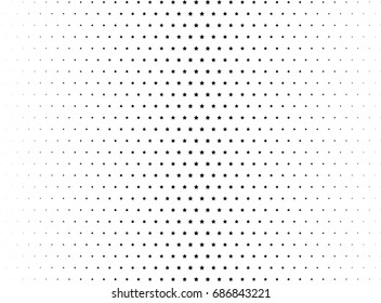 Abstract halftone dotted background. Monochrome futuristic grunge pattern, stars.  Vector modern optical pop art texture for posters, site, postcard, cover, labels, vintage sticker, mock-up layout.