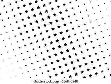 Abstract halftone dotted background. Monochrome futuristic grunge pattern, stars.  Vector modern optical pop art texture for posters, site, postcard, cover, labels, vintage sticker, mock-up layout.