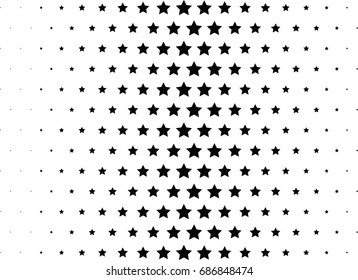 Abstract halftone dotted background. Monochrome futuristic grunge pattern, stars.  Vector modern optical pop art texture for posters, site, postcard, cover, labels, vintage sticker, mock-up layout.