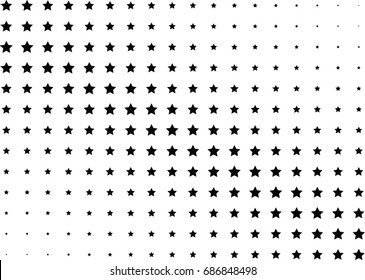 Abstract halftone dotted background. Monochrome futuristic grunge pattern, stars.  Vector modern optical pop art texture for posters, site, postcard, cover, labels, vintage sticker, mock-up layout.