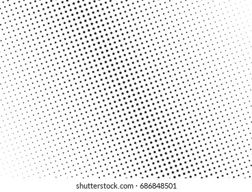 Abstract halftone dotted background. Monochrome futuristic grunge pattern, stars.  Vector modern optical pop art texture for posters, site, postcard, cover, labels, vintage sticker, mock-up layout.