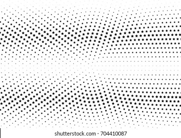 Abstract halftone dotted background. Monochrome futuristic grunge pattern, stars.  Vector modern optical pop art texture for posters, site, postcard, cover, labels, vintage sticker, mock-up layout.