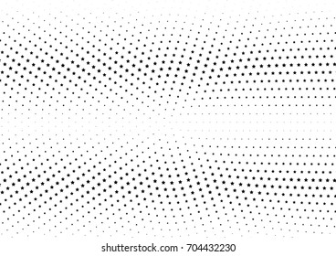 Abstract halftone dotted background. Monochrome futuristic grunge pattern, stars.  Vector modern optical pop art texture for posters, site, postcard, cover, labels, vintage sticker, mock-up layout.