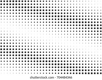Abstract halftone dotted background. Monochrome futuristic grunge pattern, stars.  Vector modern optical pop art texture for posters, site, postcard, cover, labels, vintage sticker, mock-up layout.