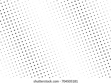 Abstract halftone dotted background. Monochrome futuristic grunge pattern, stars.  Vector modern optical pop art texture for posters, site, postcard, cover, labels, vintage sticker, mock-up layout.
