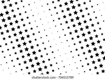 Abstract halftone dotted background. Monochrome futuristic grunge pattern, stars.  Vector modern optical pop art texture for posters, site, postcard, cover, labels, vintage sticker, mock-up layout.