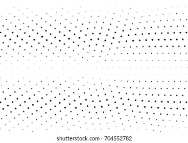 Abstract halftone dotted background. Monochrome futuristic grunge pattern, stars.  Vector modern optical pop art texture for posters, site, postcard, cover, labels, vintage sticker, mock-up layout.