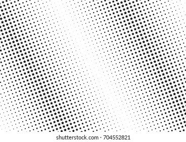 Abstract halftone dotted background. Monochrome futuristic grunge pattern, stars.  Vector modern optical pop art texture for posters, site, postcard, cover, labels, vintage sticker, mock-up layout.