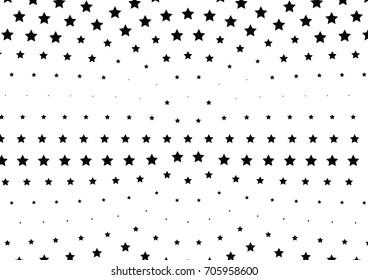 Abstract halftone dotted background. Monochrome futuristic grunge pattern, stars.  Vector modern optical pop art texture for posters, site, postcard, cover, labels, vintage sticker, mock-up layout.