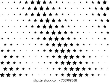 Abstract halftone dotted background. Monochrome futuristic grunge pattern, stars.  Vector modern optical pop art texture for posters, site, postcard, cover, labels, vintage sticker, mock-up layout.