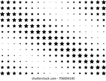 Abstract halftone dotted background. Monochrome futuristic grunge pattern, stars.  Vector modern optical pop art texture for posters, site, postcard, cover, labels, vintage sticker, mock-up layout.