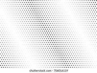 Abstract halftone dotted background. Monochrome futuristic grunge pattern, stars.  Vector modern optical pop art texture for posters, site, postcard, cover, labels, vintage sticker, mock-up layout.