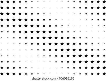 Abstract halftone dotted background. Monochrome futuristic grunge pattern, stars.  Vector modern optical pop art texture for posters, site, postcard, cover, labels, vintage sticker, mock-up layout.