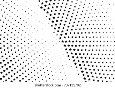 Abstract halftone dotted background. Monochrome futuristic grunge pattern, stars.  Vector modern optical pop art texture for posters, site, postcard, cover, labels, vintage sticker, mock-up layout.