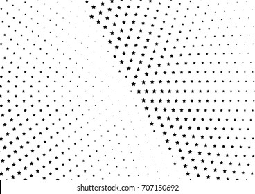 Abstract halftone dotted background. Monochrome futuristic grunge pattern, stars.  Vector modern optical pop art texture for posters, site, postcard, cover, labels, vintage sticker, mock-up layout.