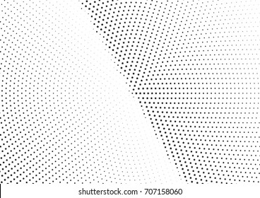 Abstract halftone dotted background. Monochrome futuristic grunge pattern, stars.  Vector modern optical pop art texture for posters, site, postcard, cover, labels, vintage sticker, mock-up layout.
