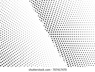 Abstract halftone dotted background. Monochrome futuristic grunge pattern, stars.  Vector modern optical pop art texture for posters, site, postcard, cover, labels, vintage sticker, mock-up layout.