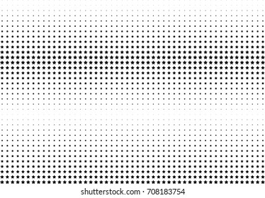 Abstract halftone dotted background. Monochrome futuristic grunge pattern, stars.  Vector modern optical pop art texture for posters, site, postcard, cover, labels, vintage sticker, mock-up layout.
