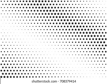 Abstract halftone dotted background. Monochrome futuristic grunge pattern, stars.  Vector modern optical pop art texture for posters, site, postcard, cover, labels, vintage sticker, mock-up layout.