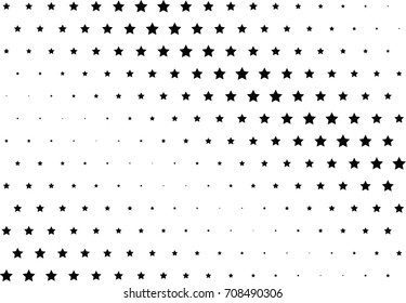 Abstract halftone dotted background. Monochrome futuristic grunge pattern, stars.  Vector modern optical pop art texture for posters, site, postcard, cover, labels, vintage sticker, mock-up layout.