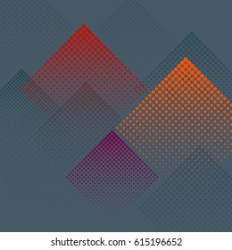 Abstract halftone dotted background with purple, orange and gray geometric design
