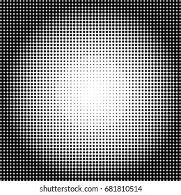 Abstract Halftone Dotted Background. Square Minimal Background. Monochrome Gradient Pattern With Dot and Circles. For Posters, Sites, Business Cards, Postcards. Black dots on white background.  