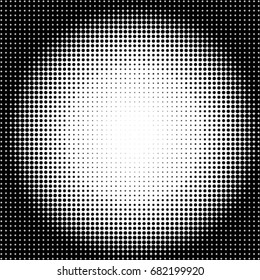 Abstract Halftone Dotted Background. Square Minimal Background. Monochrome Gradient Pattern With Dot and Circles. For Posters, Sites, Business Cards, Postcards. Black dots on white background.  