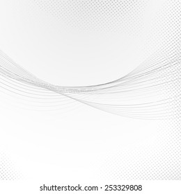 Abstract halftone dotted background with swoosh bend lines. Vector illustration