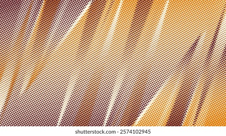 Abstract halftone dotted background with vibrant orange yellow and red colors in a wave-like mosaic design, flowing geometric wave patterns in warm tones.