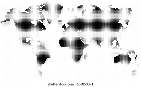 Abstract halftone dotted background. World map. Vector illustration.