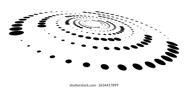 Abstract halftone dotted circle advertising background or design element. Optical illusion effect. Creative halftone spiral polka dots vector in perspective view.