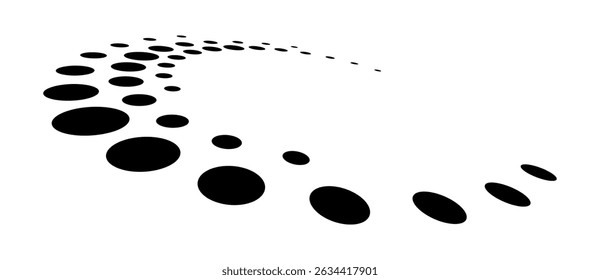 Abstract halftone dotted circle advertising background or design element. Optical illusion effect. Creative halftone spiral polka dots vector in perspective view.